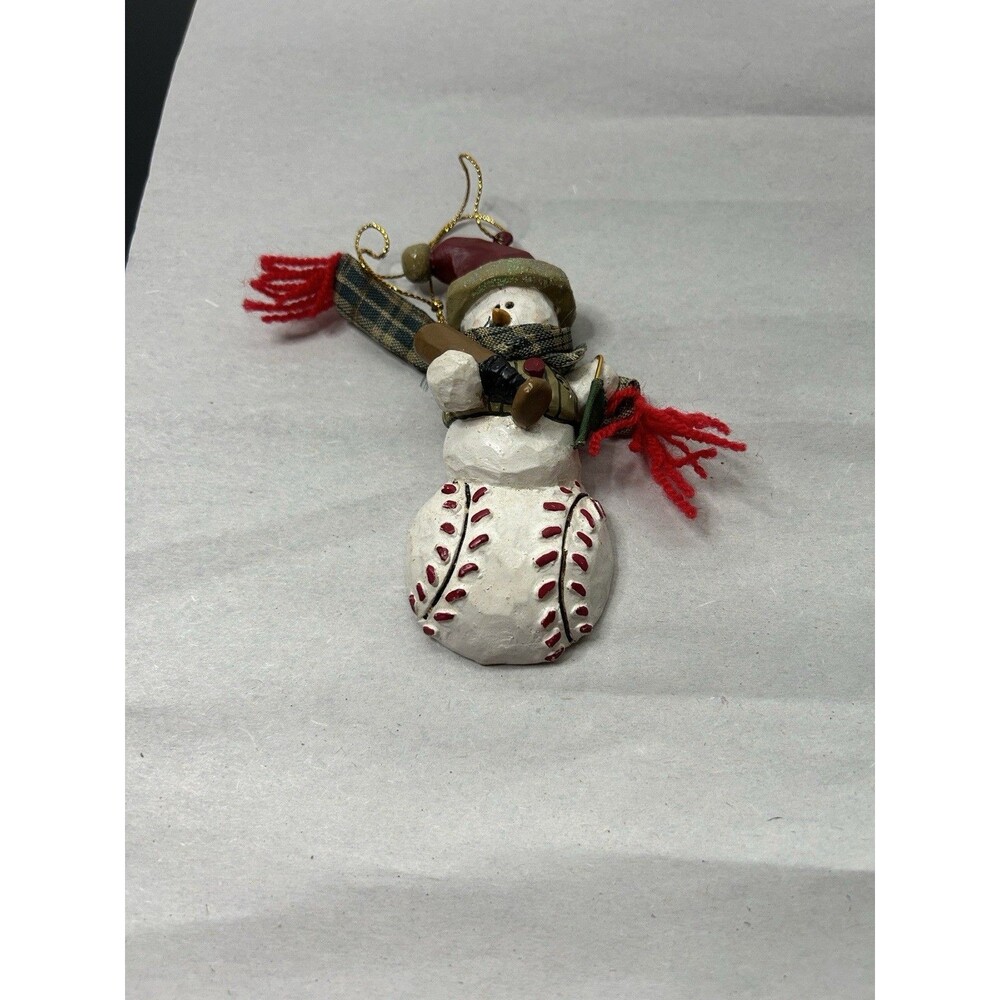 Charming Snowman Baseball Ornament with Red Accents